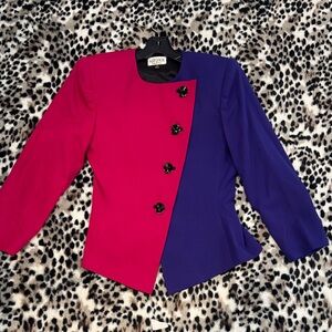 Vintage Women's color block two-tone blazer- Pink and Blue